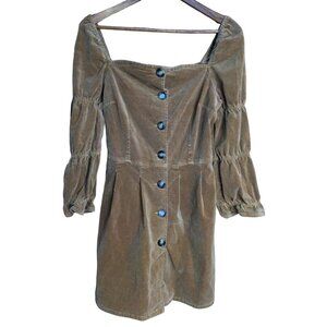 Mebon by Machine Jeans Button Front Mini Corduroy Dress Square Neck Tan Large